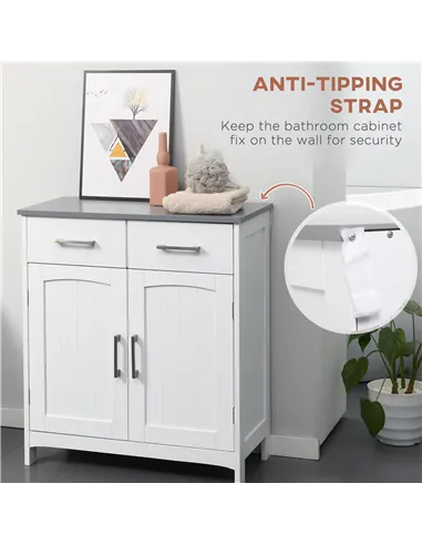 kleankin Freestanding Bathroom Cabinet, Storage Cupboard with 2 Drawers, Double Doors, Adjustable Shelf, White