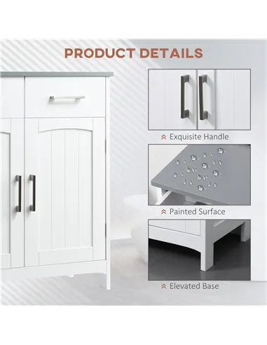 kleankin Freestanding Bathroom Cabinet, Storage Cupboard with 2 Drawers, Double Doors, Adjustable Shelf, White