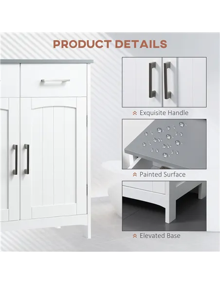 kleankin Freestanding Bathroom Cabinet, Storage Cupboard with 2 Drawers, Double Doors, Adjustable Shelf, White