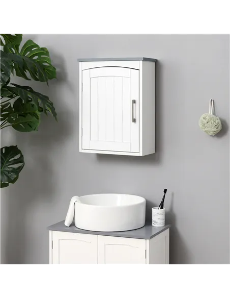kleankin Bathroom Cabinet Wall Mounted, Modern Bathroom Wall Cabinet with Arched Door and Adjustable Shelf, Bathroom Storage Cab