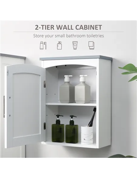 kleankin Bathroom Cabinet Wall Mounted, Modern Bathroom Wall Cabinet with Arched Door and Adjustable Shelf, Bathroom Storage Cab