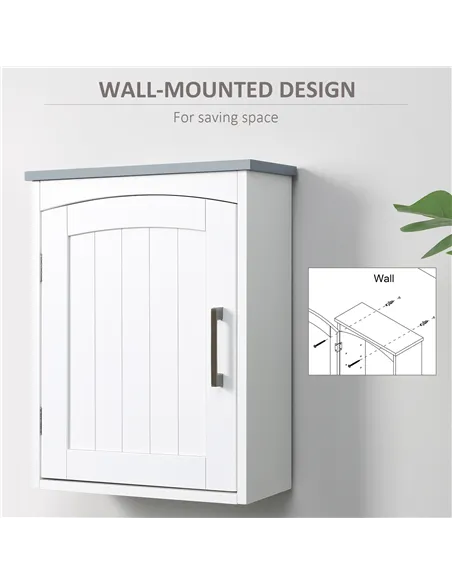 kleankin Bathroom Cabinet Wall Mounted, Modern Bathroom Wall Cabinet with Arched Door and Adjustable Shelf, Bathroom Storage Cab