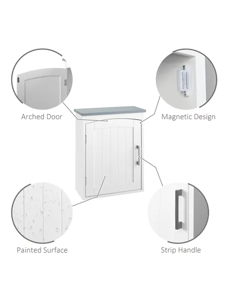 kleankin Bathroom Cabinet Wall Mounted, Modern Bathroom Wall Cabinet with Arched Door and Adjustable Shelf, Bathroom Storage Cab