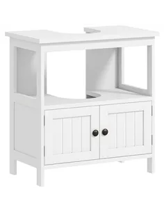 kleankin Pedestal Under Sink Cabinet with Double Doors, Modern Bathroom Vanity Storage Unit with Shelves, White