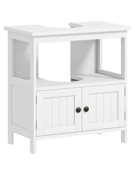 kleankin Pedestal Under Sink Cabinet with Double Doors, Modern Bathroom Vanity Storage Unit with Shelves, White