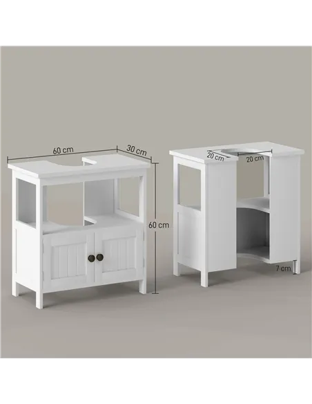 kleankin Pedestal Under Sink Cabinet with Double Doors, Modern Bathroom Vanity Storage Unit with Shelves, White