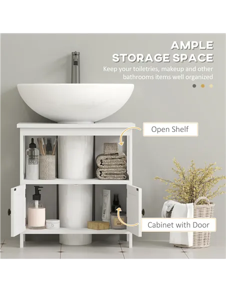 kleankin Pedestal Under Sink Cabinet with Double Doors, Modern Bathroom Vanity Storage Unit with Shelves, White