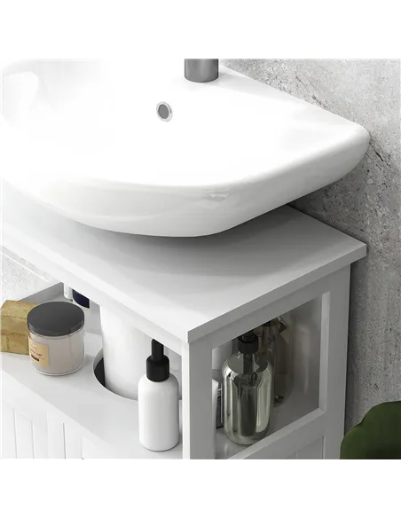 kleankin Pedestal Under Sink Cabinet with Double Doors, Modern Bathroom Vanity Storage Unit with Shelves, White