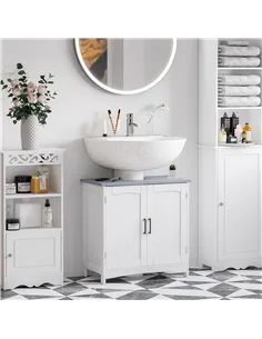 kleankin Pedestal Under Sink Cabinet with Double Doors, Modern Bathroom Vanity Unit, Storage Cupboard with Adjustable Shelves, W 2