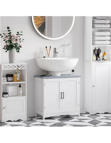 kleankin Pedestal Under Sink Cabinet with Double Doors, Modern Bathroom Vanity Unit, Storage Cupboard with Adjustable Shelves, W