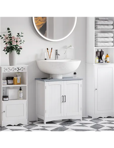 kleankin Pedestal Under Sink Cabinet with Double Doors, Modern Bathroom Vanity Unit, Storage Cupboard with Adjustable Shelves, W