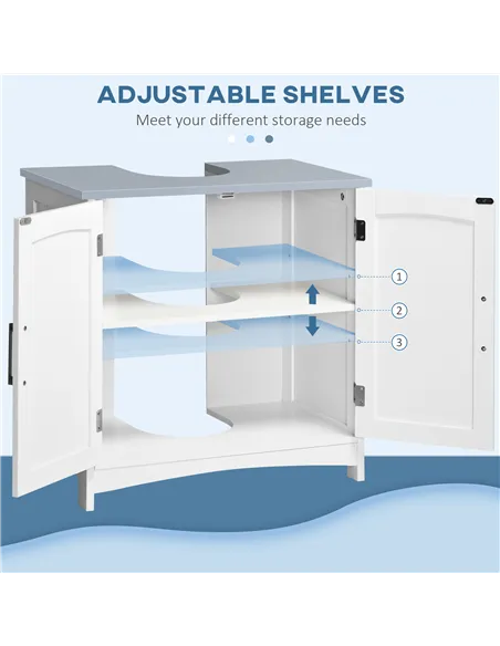 kleankin Pedestal Under Sink Cabinet with Double Doors, Modern Bathroom Vanity Unit, Storage Cupboard with Adjustable Shelves, W