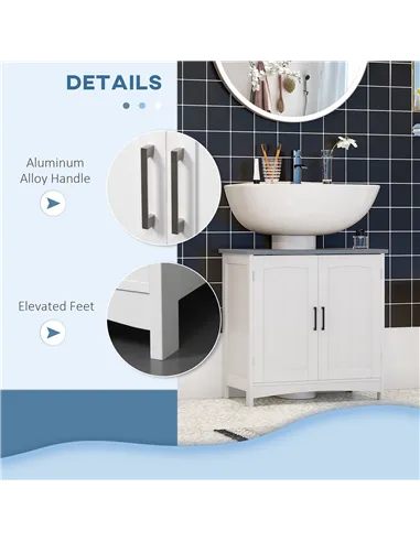 kleankin Pedestal Under Sink Cabinet with Double Doors, Modern Bathroom Vanity Unit, Storage Cupboard with Adjustable Shelves, W