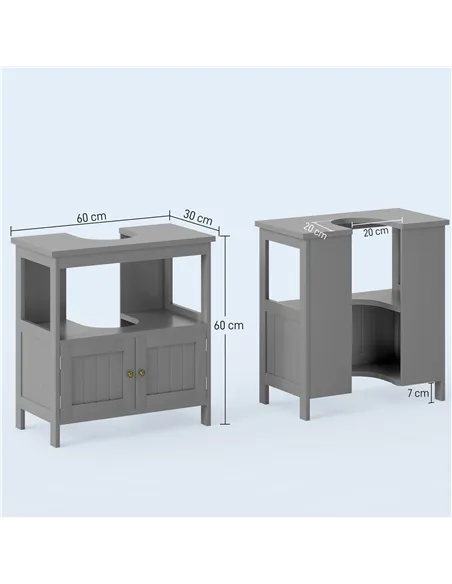 kleankin Pedestal Under Sink Cabinet with Double Doors, Modern Bathroom Vanity Storage Unit with Shelves, Light Grey