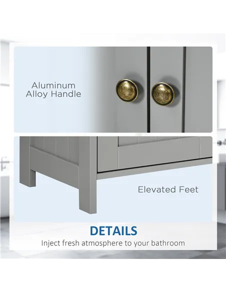 kleankin Pedestal Under Sink Cabinet with Double Doors, Modern Bathroom Vanity Storage Unit with Shelves, Light Grey