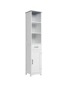 kleankin Tall Bathroom Storage Cabinet with 3 Tier Shelf, Cupboard, Drawer, Door, Freestanding Linen Tower, Slim Side Organizer,