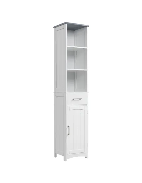 kleankin Tall Bathroom Storage Cabinet with 3 Tier Shelf, Cupboard, Drawer, Door, Freestanding Linen Tower, Slim Side Organizer,