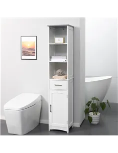 kleankin Tall Bathroom Storage Cabinet with 3 Tier Shelf, Cupboard, Drawer, Door, Freestanding Linen Tower, Slim Side Organizer, 2