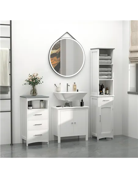 kleankin Tall Bathroom Storage Cabinet with 3 Tier Shelf, Cupboard, Drawer, Door, Freestanding Linen Tower, Slim Side Organizer,