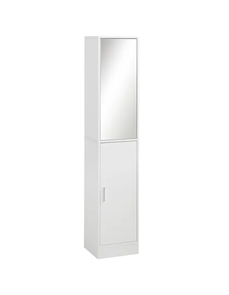 kleankin Tall Bathroom Cabinet with Mirror and Adjustable Shelf - White