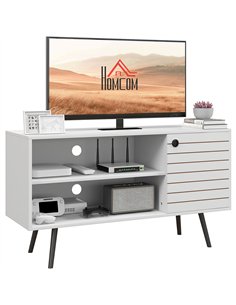 HOMCOM Duo Storage TV Unit, with Striped Door - White