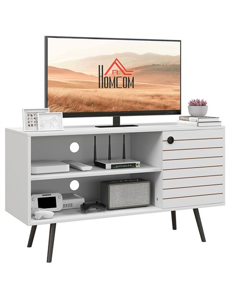 HOMCOM Duo Storage TV Unit, with Striped Door - White