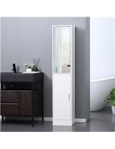 kleankin Tall Bathroom Cabinet with Mirror and Adjustable Shelf - White 2