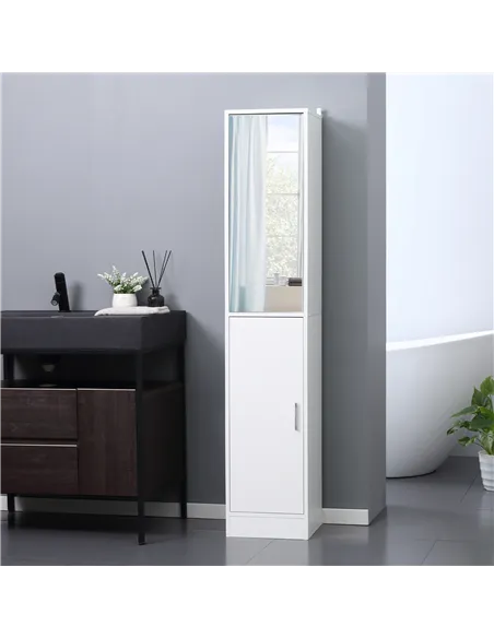 kleankin Tall Bathroom Cabinet with Mirror and Adjustable Shelf - White