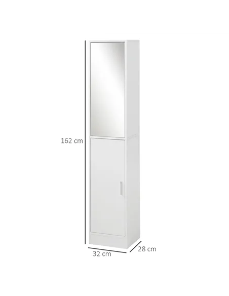 kleankin Tall Bathroom Cabinet with Mirror and Adjustable Shelf - White