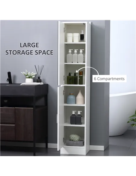 kleankin Tall Bathroom Cabinet with Mirror and Adjustable Shelf - White