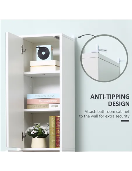 kleankin Tall Bathroom Cabinet with Mirror and Adjustable Shelf - White