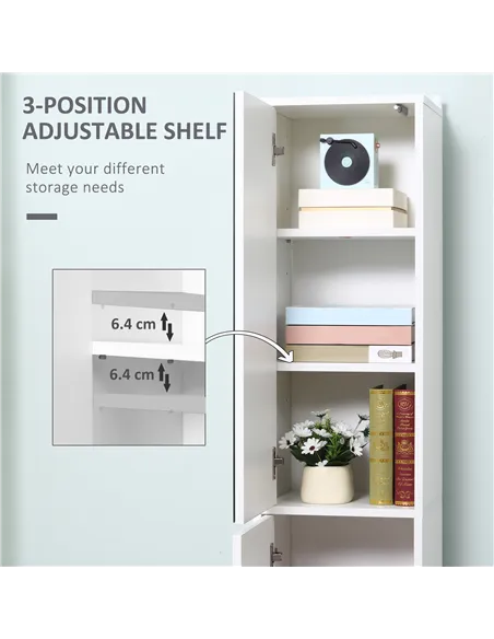 kleankin Tall Bathroom Cabinet with Mirror and Adjustable Shelf - White