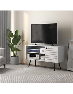 HOMCOM Duo Storage TV Unit, with Striped Door - White 2