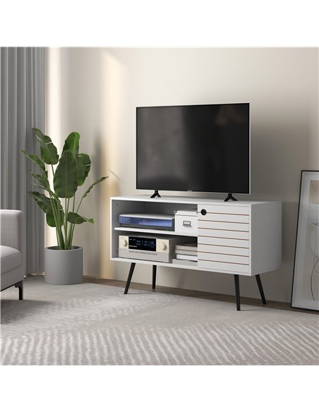 HOMCOM Duo Storage TV Unit, with Striped Door - White