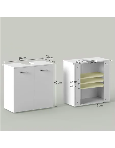 kleankin Under Sink Cabinet, Bathroom Vanity Unit, Pedestal Under Sink Design, Storage Cupboard with Adjustable Shelf, High Glos