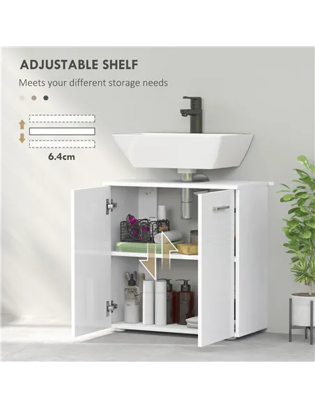kleankin Under Sink Cabinet, Bathroom Vanity Unit, Pedestal Under Sink Design, Storage Cupboard with Adjustable Shelf, High Glos