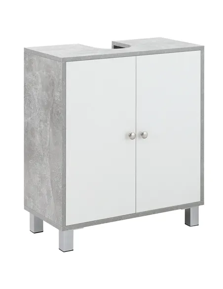 kleankin Under Sink Cabinet, Bathroom Vanity Unit, Storage Cupboard with Adjustable Shelves, White and Grey