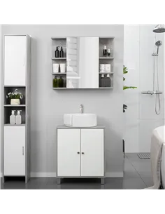 kleankin Under Sink Cabinet, Bathroom Vanity Unit, Storage Cupboard with Adjustable Shelves, White and Grey 2
