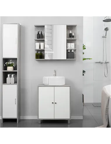 kleankin Under Sink Cabinet, Bathroom Vanity Unit, Storage Cupboard with Adjustable Shelves, White and Grey