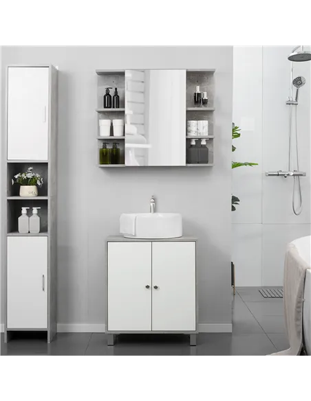 kleankin Under Sink Cabinet, Bathroom Vanity Unit, Storage Cupboard with Adjustable Shelves, White and Grey