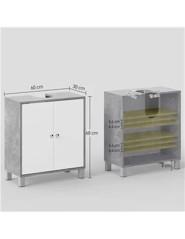 kleankin Under Sink Cabinet, Bathroom Vanity Unit, Storage Cupboard with Adjustable Shelves, White and Grey