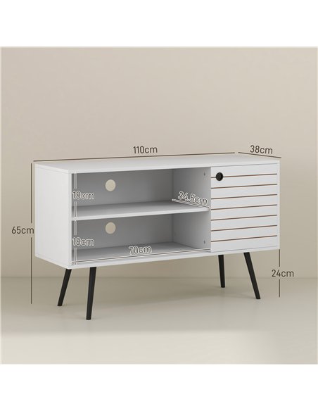 HOMCOM Duo Storage TV Unit, with Striped Door - White