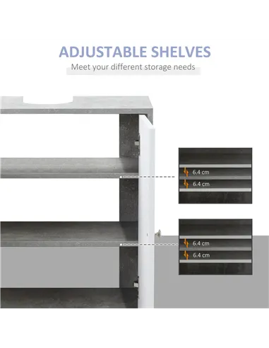 kleankin Under Sink Cabinet, Bathroom Vanity Unit, Storage Cupboard with Adjustable Shelves, White and Grey