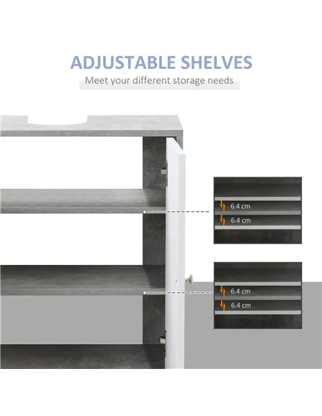 kleankin Under Sink Cabinet, Bathroom Vanity Unit, Storage Cupboard with Adjustable Shelves, White and Grey