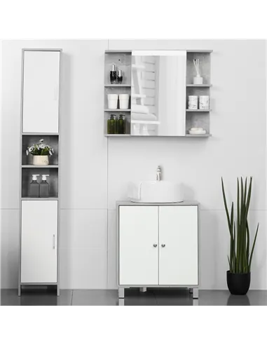 kleankin Under Sink Cabinet, Bathroom Vanity Unit, Storage Cupboard with Adjustable Shelves, White and Grey