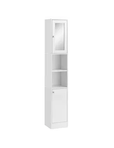 kleankin Tall Bathroom Storage Cabinet with Mirror, Freestanding Floor Cabinet Tallboy Unit with Adjustable Shelves, White