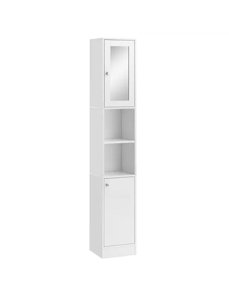 kleankin Tall Bathroom Storage Cabinet with Mirror, Freestanding Floor Cabinet Tallboy Unit with Adjustable Shelves, White
