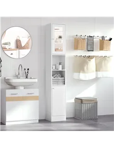 kleankin Tall Bathroom Storage Cabinet with Mirror, Freestanding Floor Cabinet Tallboy Unit with Adjustable Shelves, White 2