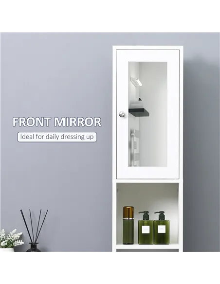 kleankin Tall Bathroom Storage Cabinet with Mirror, Freestanding Floor Cabinet Tallboy Unit with Adjustable Shelves, White
