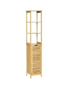 kleankin Tall Bathroom Cabinet, Slim Storage Cabinet, Tallboy Bamboo Storage Unit with 3-Tier Storage Shelves and Freestanding O
